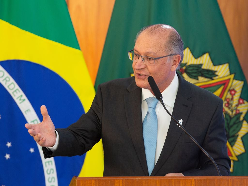 Geraldo Alckmin, ministro do Desenvolvimento, durante reunião do balanço dos 100 dias de governo. Foto: Fabio Rodrigues-Pozzebom/ Agência Brasil - 10/04/2023