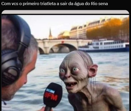 Reprodução/redes sociais Poluição do Rio Sena também virou piada Reprodução/redes sociais