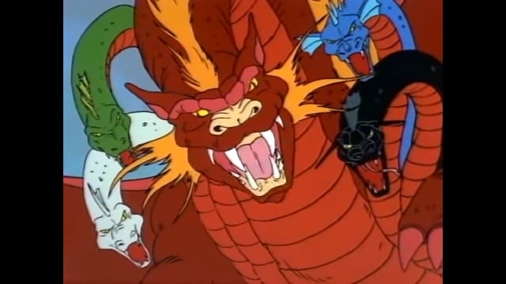 Tiamat - Não dá para falar de dragões com várias cabeças sem citar Tiamat, da série animada “Caverna do Dragão”, muito popular no Brasil nos anos 80 e 90. Ela é a rainha dos dragões e seu nome deriva de uma deusa da antiga mitologia mesopotâmica.