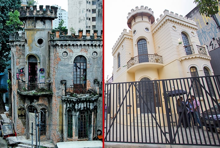 Castelinho da Rua Apa (São Paulo, SP) - Possui uma série de lendas e relatos sobre assombração. Muitos dizem que eventos trágicos, inclusive o suicídio de uma mulher, cuja presença espectral estaria no edifício. Reprodução: Flipar