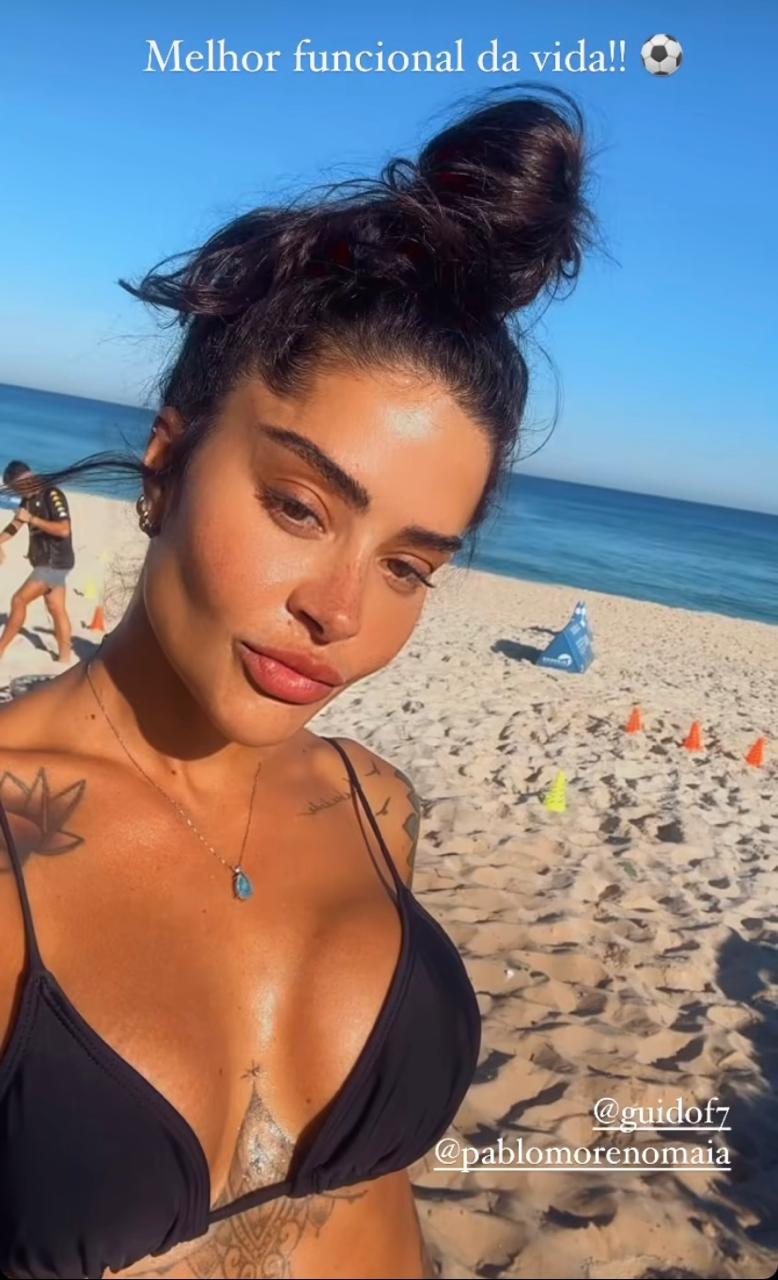 Aline Campos mostra treino intenso na praia Reprodução/Instagram