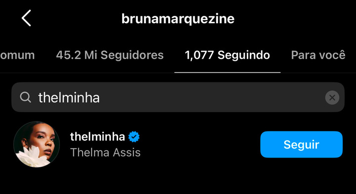 Marquezine ainda segue Thelminha. Foto: Reprodução: Instagram