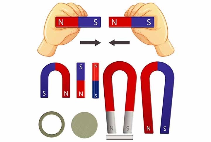 Eles possuem dois polos: o polo norte e o polo sul. Quando dois polos opostos de ímãs são aproximados, eles se atraem, enquanto polos iguais se repelem Reprodução: Flipar
