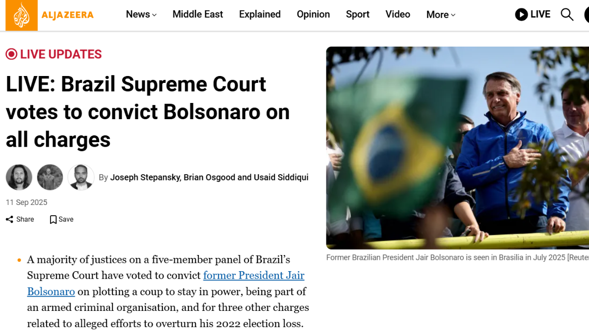 Al Jazeera acompanha em tempo real o julgamento. Foto: Reprodução