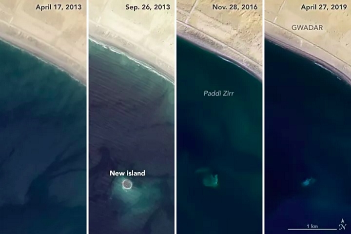 Em 2016, imagens de satélite mostraram que a ilha havia sido engolida pelo mar e voltou a ficar submersa. Reprodução: Flipar