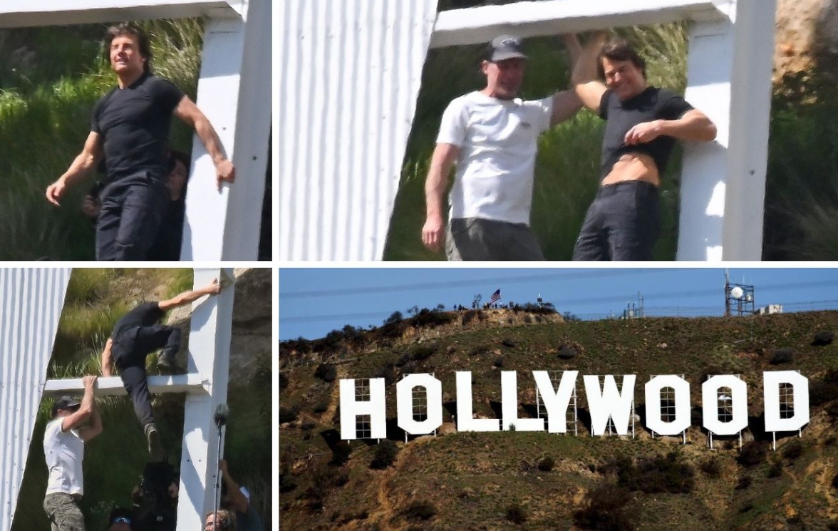 Tom Cruise tornou-se o primeiro ator a receber licença para tocar o icônico letreiro de Hollywood, uma espécie de símbolo da indústria do cinema americano. Ele postou imagens em sua rede social.  Reprodução: Flipar