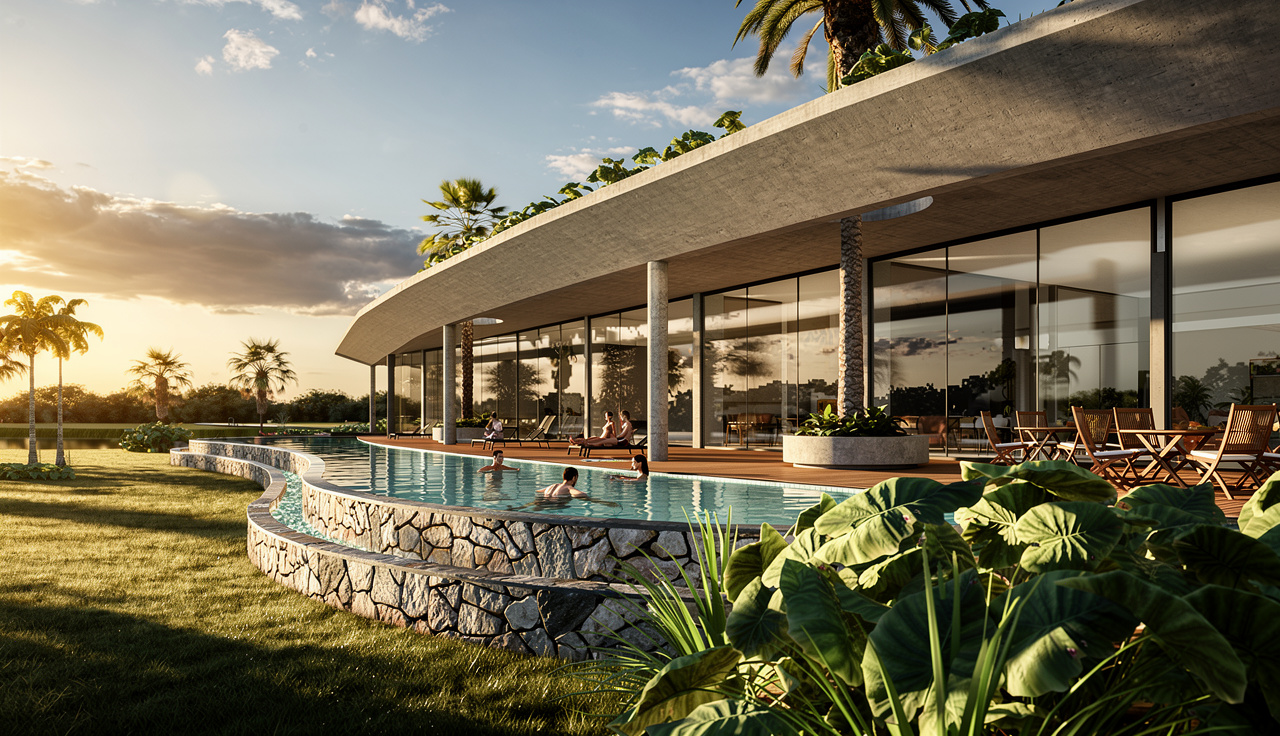 Área comum do condomínio Brávia Marina e Beach Club. Foto: Divulgação - AMIS Urbanizadora