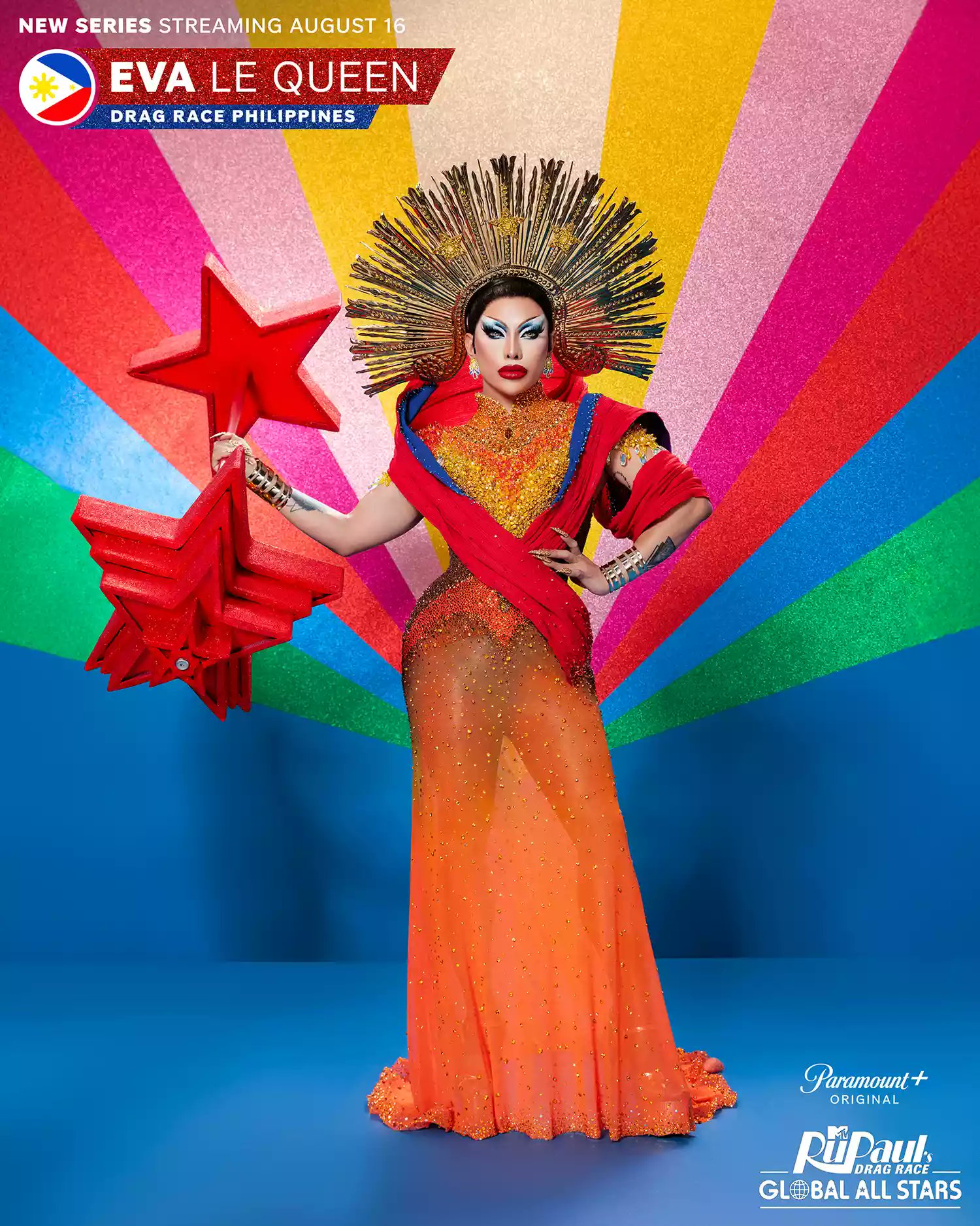 Eva Le Queen - Drag Race Filipinas (temporada 1) - Eva Le Queen nasceu em Manila, Filipinas. Integrante do TOP 3 da temporada da qual participou, Eva é conhecida pela sua elegância e equilíbrio, misturando a cultura filipina com o seu estilo drag único. Ela está animada para representar seu país e espera continuar inspirando outras pessoas através de sua arte Divulgação/Paramount