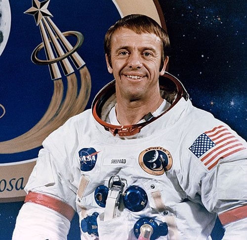 Alan Shepard - Nascido em 18/11/1923. Formado pela Academia Naval dos EUA/Colégio de Guerra Naval. Pisou na Lua em 5/2/1971. Morreu em 21/7/1998, aos 74 anos.  Reprodução: Flipar