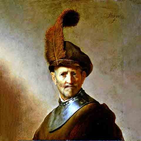 “Um velho em traje militar”, de Rembrandt (1630): Pesquisadores descobriram uma figura oculta sob “Um Velho em Traje Militar”, de Rembrandt, utilizando macrofluorescência de raios X e reflectografia de infravermelho.  Reprodução: Flipar