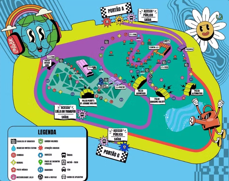 Apesar da reforma do autódromo, o mapa do Lollapalooza de 2024 será o mesmo dos últimos anos - o festival acontece desde 2014 em Interlagos. 
 Reprodução: Flipar