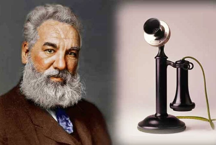 O telefone de Bell usava um sistema simples de transmissor e receptor conectados por fios. Com o tempo, Bell e outros inventores começaram a aprimorar o dispositivo. Reprodução: Flipar