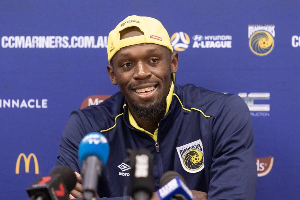 Usain Bolt marcou duas vezes e foi protagonista em goleada do Central Coast Mariners. Foto: Reprodução/Twitter/CCMariners