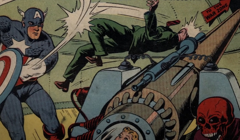 O primeiro trabalho publicado de Lee foi o conto Captain America Foils the Traitor Revenge, em maio de 1941. O Capitão América ganhou seu escudo.    Reprodução: Flipar