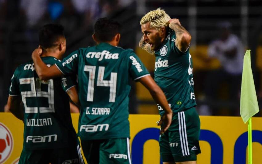 Lucas Lima celebrando seu gol no clássico contra o Santos. Foto: Twitter/Reprodução