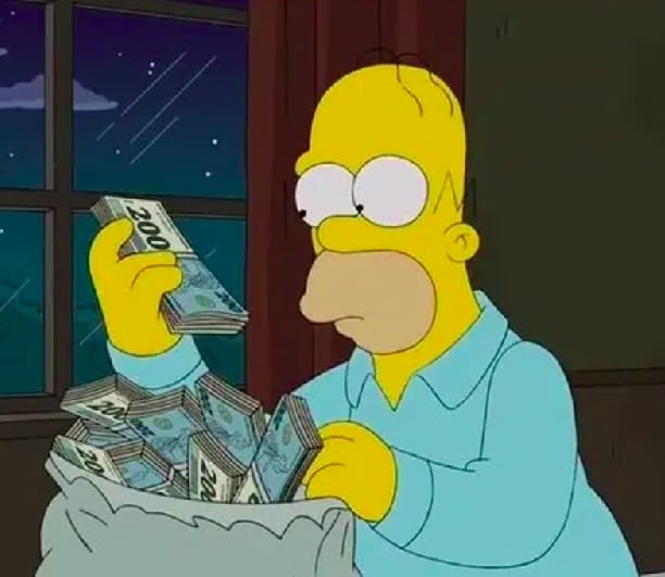 Nesse mesmo episódio, Homer acaba se envolvendo em um esquema de manipulação de resultados e aparecem várias notas de R$ 200,00, sendo que a cédula só foi lançada oficialmente no Brasil em 2020!  Reprodução: Flipar