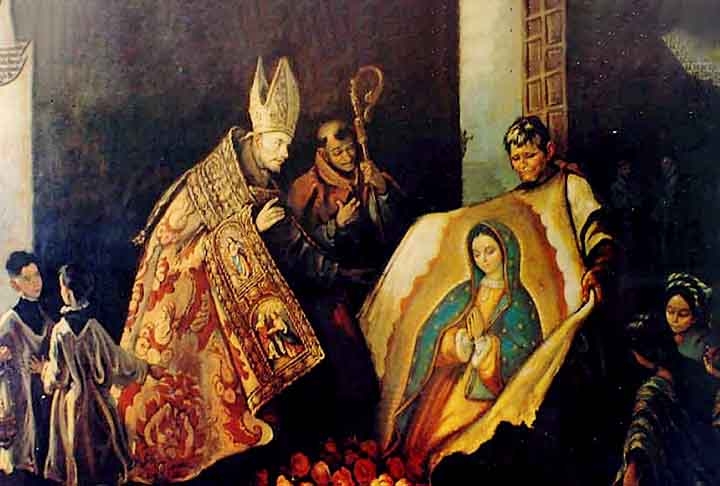 Vale lembrar que a imagem de Nossa Senhora de Guadalupe surgiu em 1531, quando o índio Juan Diego disse ter visto a Virgem Maria num campo próximo da Cidade do México. Em seu manto, havia  um tecido feito de fibra de cacto e de qualidade bem pobre, no qual a imagem de Maria teria sido “impressa”  Reprodução: Flipar