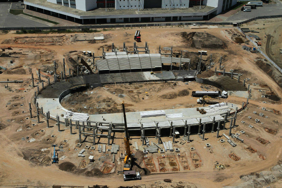 Obras do velódromo do Parque Olímpico, no mês de março de 2015. Foto: Divulgação/Rio 2016