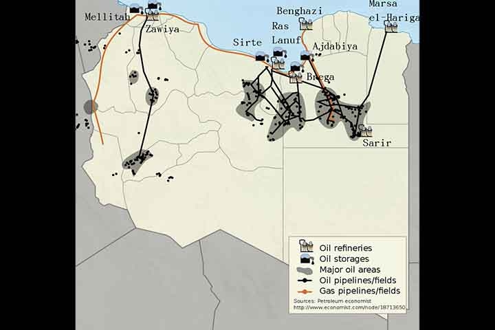A Líbia, na África, está no Top-10 entre as maiores reservas comprovadas de petróleo do mundo e tem a 17.ª maior produção petrolífera.  Reprodução: Flipar