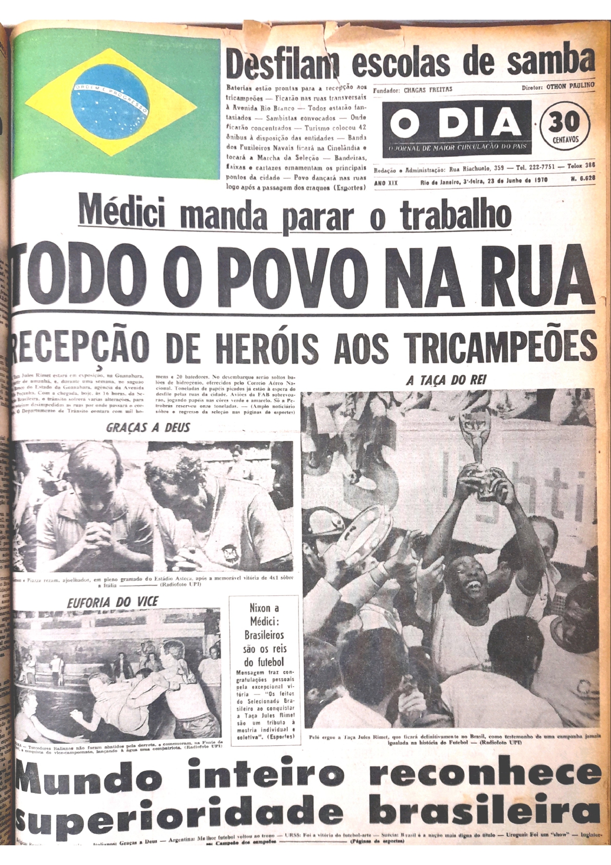 Brasil é tricampeão mundial. Foto: Reprodução
