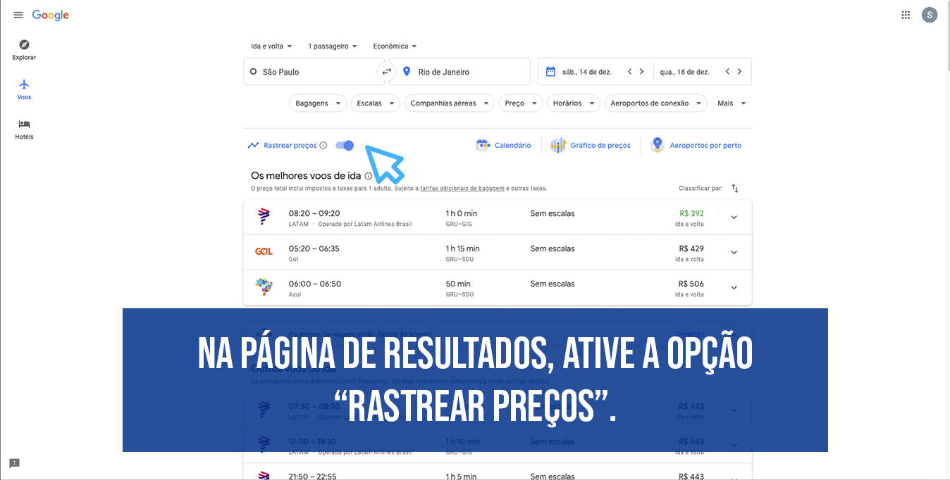 Passo a passo para criar alerta de preço no Google Flight. Foto: Arte iG