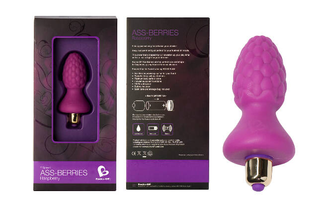 Ass-Berries Raspberry é um plug anal em formato de framboesa, com texturas em alto relevo e mini vibrador com 7 diferentes velocidades. Foto: Divulgação