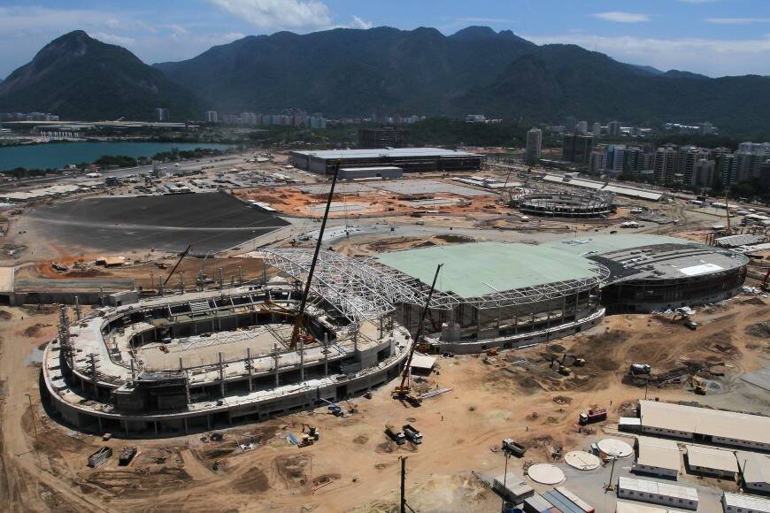 Imagens das obras de março de 2015 dos três pavilhões das Arenas Cariocas, localizado no Parque Olímpico, que receberão provas de judô, esgrima e taekwondo. Foto: Divulgação/Rio 2016