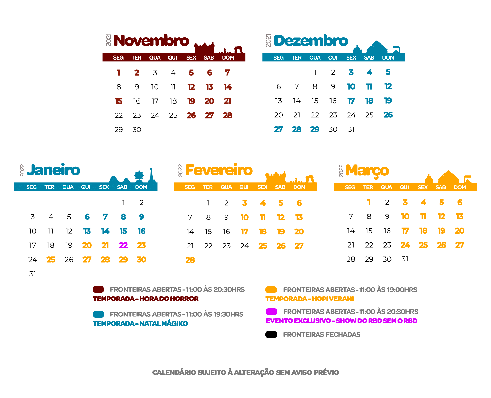 HOPI HARI Calendário de funcionamento